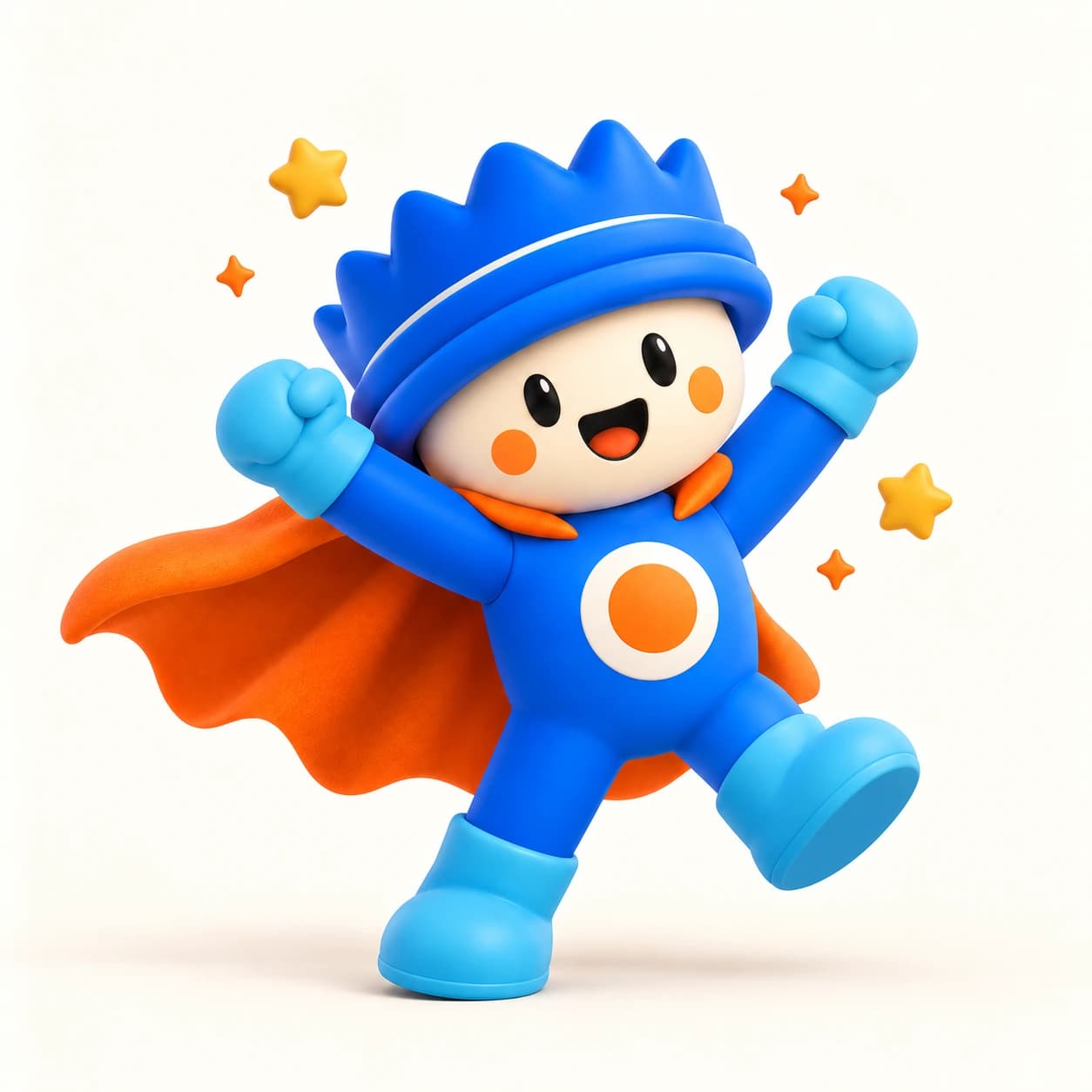 Cuppy celebrating, arms raised, surrounded by little stars.