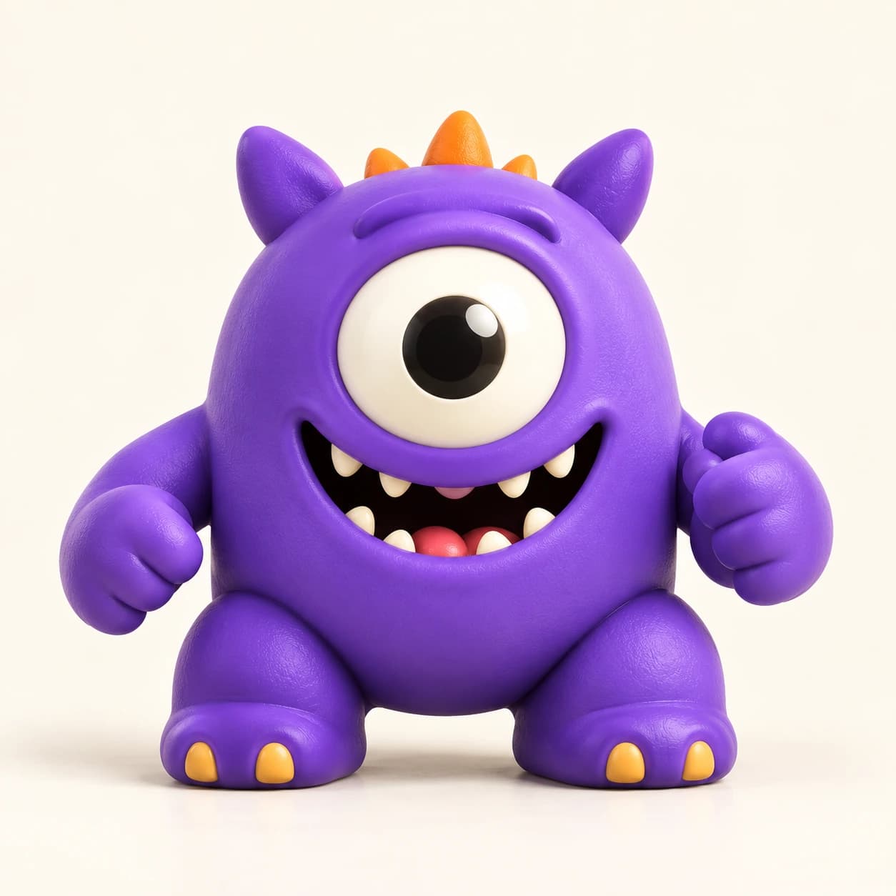 Luna: mostriciattolo viola con un occhio solo, sorriso largo e piccole corna.
