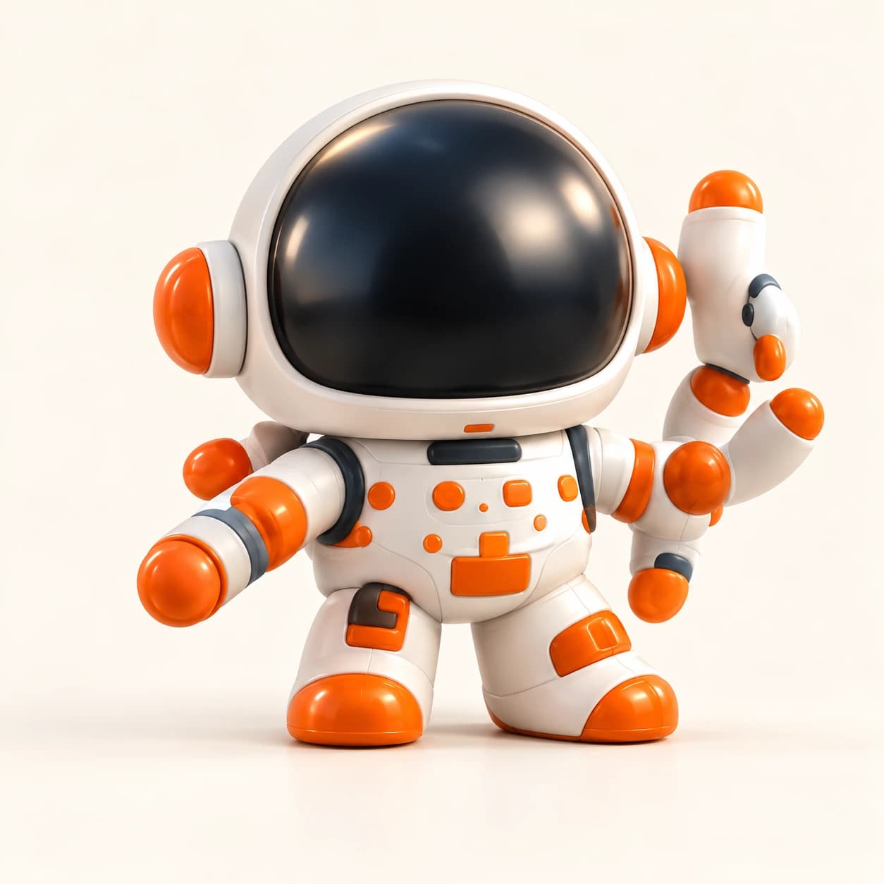 Piccolo astronauta bianco e arancione in stile Mini Creature.